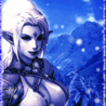 Темный эльф из игры lineage 2 на фоне гор под снегом