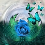 Голубая роза и бабочки, работа carmen velcic
