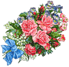 Букет розовых роз с голубой лентой