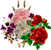 В букете соединены красные и розовые розы, лилии