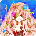 Вокалоид мегурине лука с цветами, оплетающими ее волосы