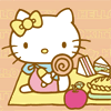 Hello kitty ест леденец сидя на коврике