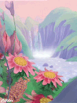 Сказочный водопад и цветы