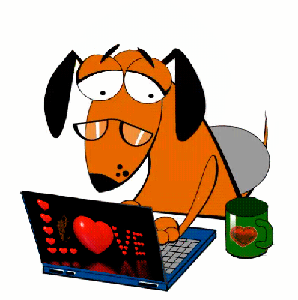 Пёсик работает на компьютере