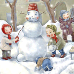 Детки собрались вокруг снеговика