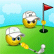 Смайлики играют в гольф мяч в лунке