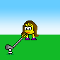 Девочка-смайлик играет в гольф