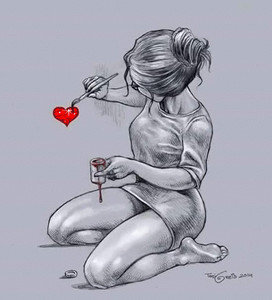  Девушка <b>рисует</b> сердечко 