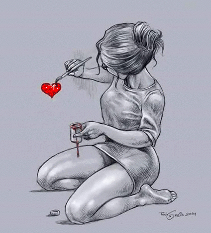 Девушка рисует сердечко