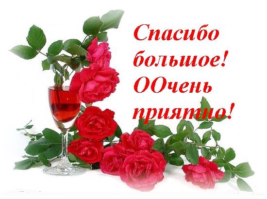 Спасибо большое! Очень приятно! Красные розы и вино в фуж...