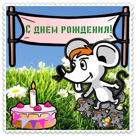 С днем рождения! Мышка с тортом и свечой