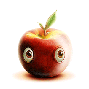 Красное яблоко с глазками