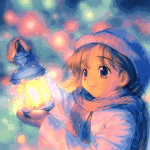 Девочка держит в руках горящую лампу