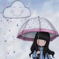 Девочка под зонтиком, а в небе улыбающаяся тучка
