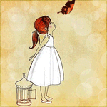  Рыжая девочка в белом платье смотрит на порхающую <b>бабочку</b>... 