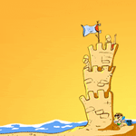  Мальчик построил огромный замок из песка на <b>берегу</b> моря 