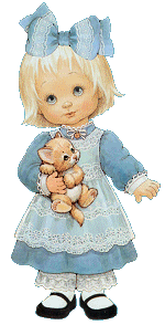  Девчушка с <b>бантом</b> в голубом платье с медвежонком 