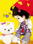 Девочка с игрушечным медведем и с зонтом ( i love you)