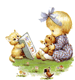  Девочка с бантиком читает книгу котику и <b>мишке</b> 