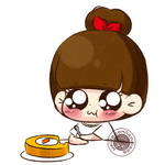 Нарисованная японская девочка кушает торт