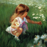 Девочка в поле с ромашками