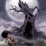 Маленький мальчик испугался ожившее дерево