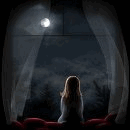 Девочка смотрит на луну