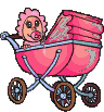 Ребенок в розовой колясочке