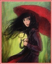 Девочка с красным зонтиком под дождём