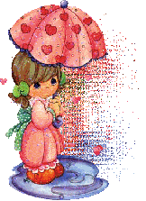 Девчушка с зонтом в сердечках и дождь