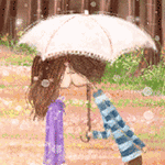 Мальчик и девочка целуются под зонтом