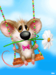 Мышонок с цветком поздравляет с праздником