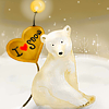 Белый полярный медведь умка сидит на снегу ( i love you)
