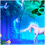  <b>Единорог</b> в волшебном лесу со сказочными птицами 