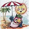 Попугай Кеша под зонтиком спасается от солнца