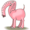 Розовый слон поднял вверх голову и хвост