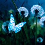  <b>Голубая</b> бабочка на одуванчиках 