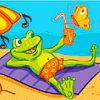  Лягушонок отдыхает на пляже с коктейлем и <b>музыкой</b> 