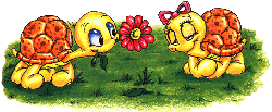  <b>Две</b> черепашки нюхают цветы 