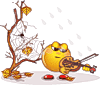 Смайлик играет на скрипке у осеннего дерева