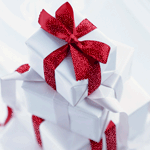  Подарочки новогодние с красной <b>ленточкой</b> в белой упаковке 
