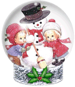 Ребята вокруг снеговичка в стеклянном шаре