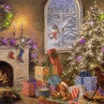  <b>Новогодние</b> подарки под ёлкой, уютно потрескивает огонь в ... 