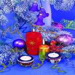  Ёлочка, под нею горящие свечи и <b>новогодние</b> игрушки 