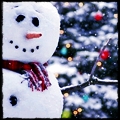  <b>Снеговик</b> на фоне новогодней ели 