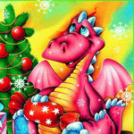  <b>Симпатичный</b> дракон у новогодней ёлочки 
