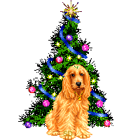  Собака сидит <b>возле</b> елки в ожидании подарка 