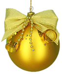 Новогодняя игрушка-шарик золотой с золотым бантом