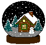 Шар с домиком внутри и падающими снежинками
