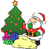 Дед Мороз выкладывает подарки под елку
